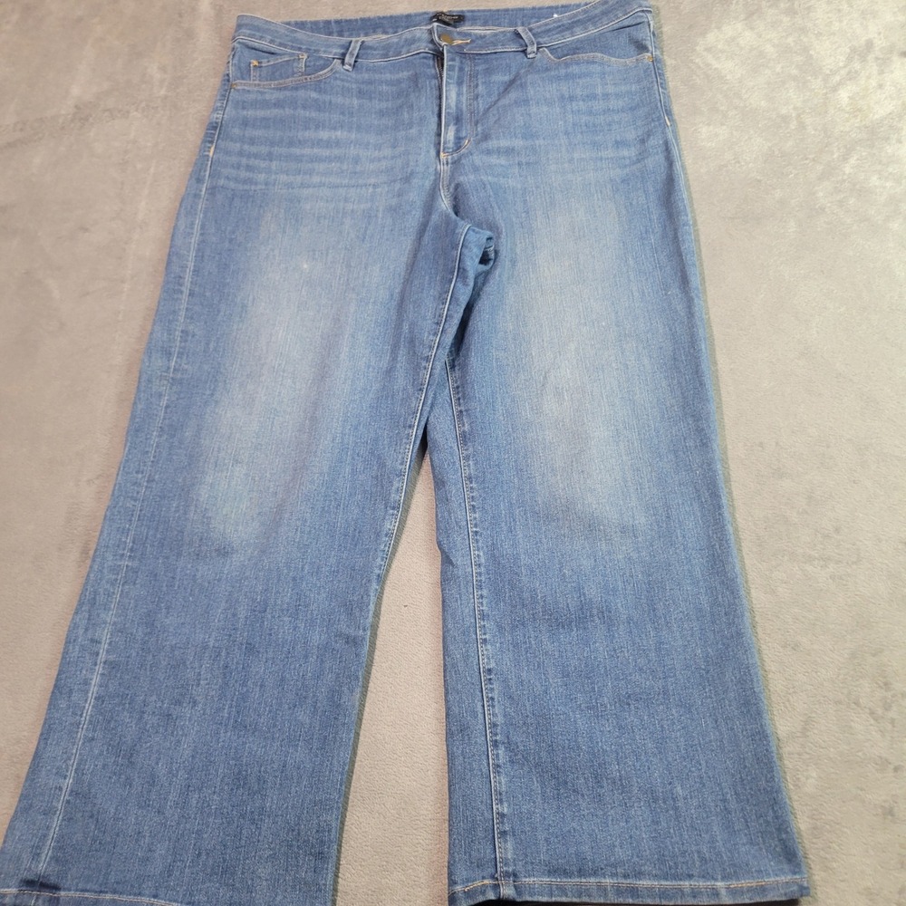 Ann Taylor Factory Jeans Women 16 Blue Wide Leg‎ High Rise Stretch Denim Medium